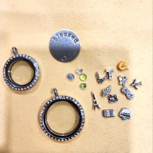 Two Magnetic Pendants with tiny charms (interchangeable)